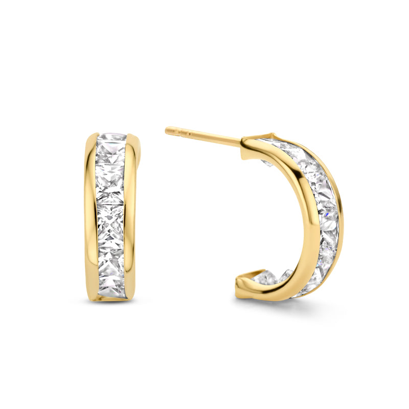 Ohrstecker Creolen mit 14 Zirkonia Gold 585/000