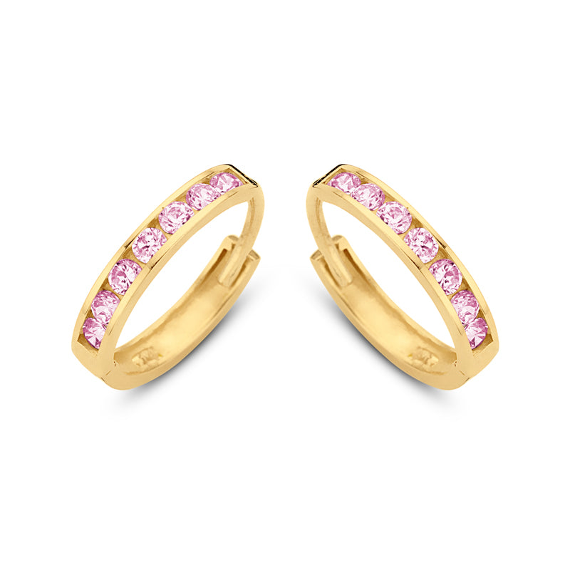 Klappcreolen 14 Zirkonia rosa 11/1.8mm Gold 585/000