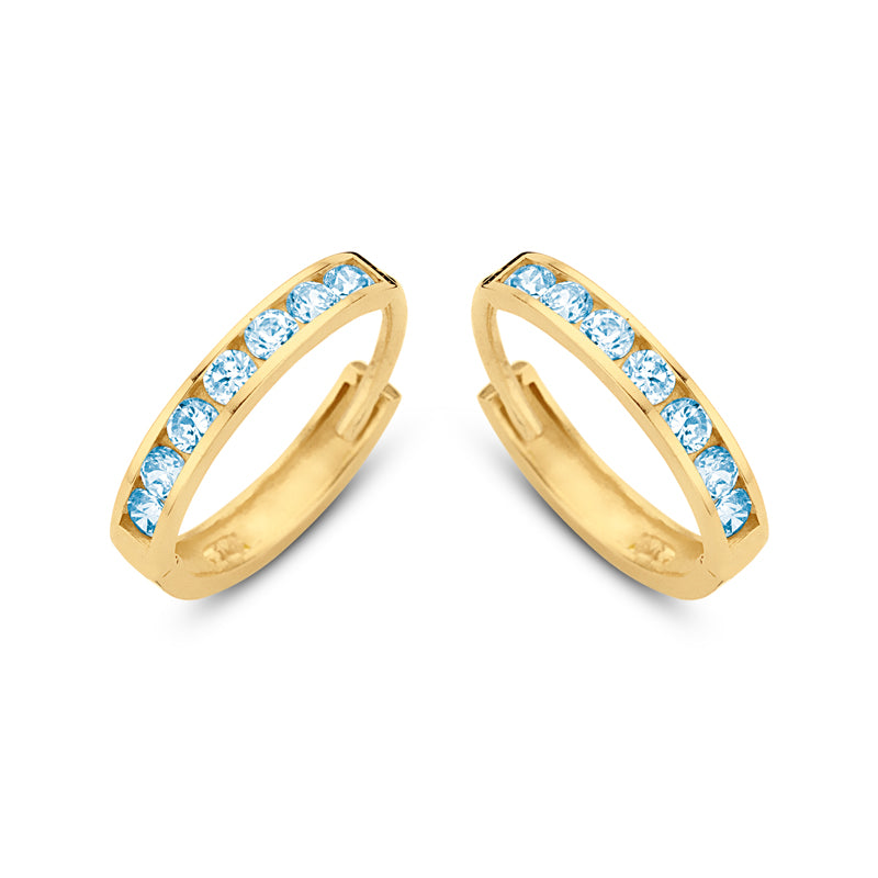 Klappcreolen 14 Zirkonia aqua 11/1.8mm Gold 585/000