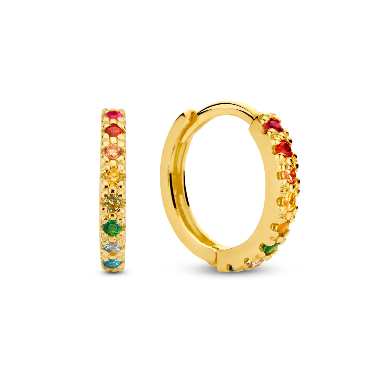 Klappcreolen mit 16 bunten Zirkonia 12/1.8mm Gold 585/000