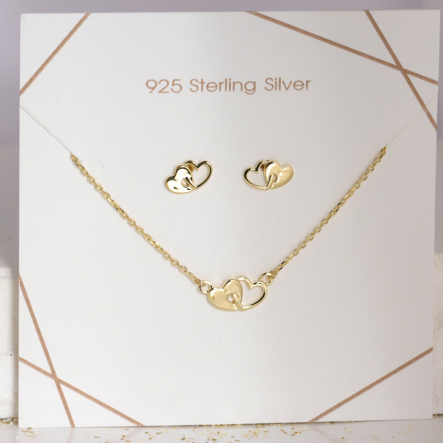 Set Collier & Ohrstecker Herz Silber 925/000 vergoldet