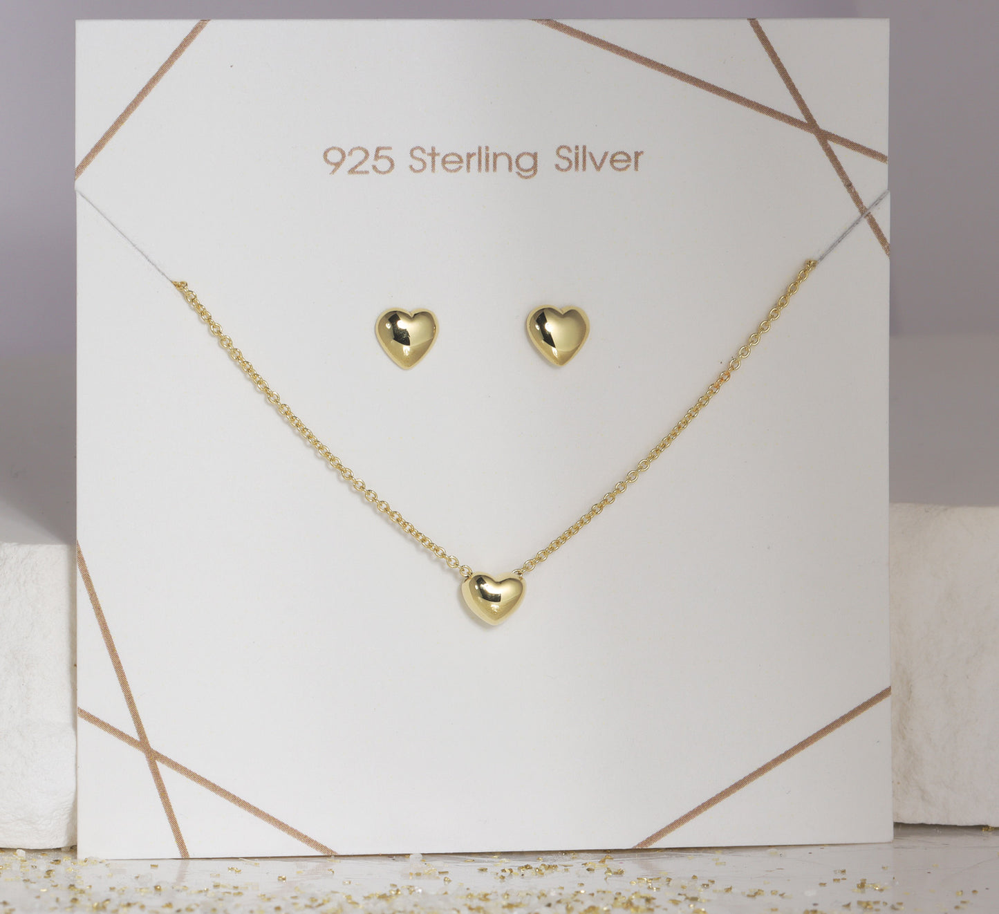 Set Collier & Ohrstecker Herz Silber 925/000 vergoldet