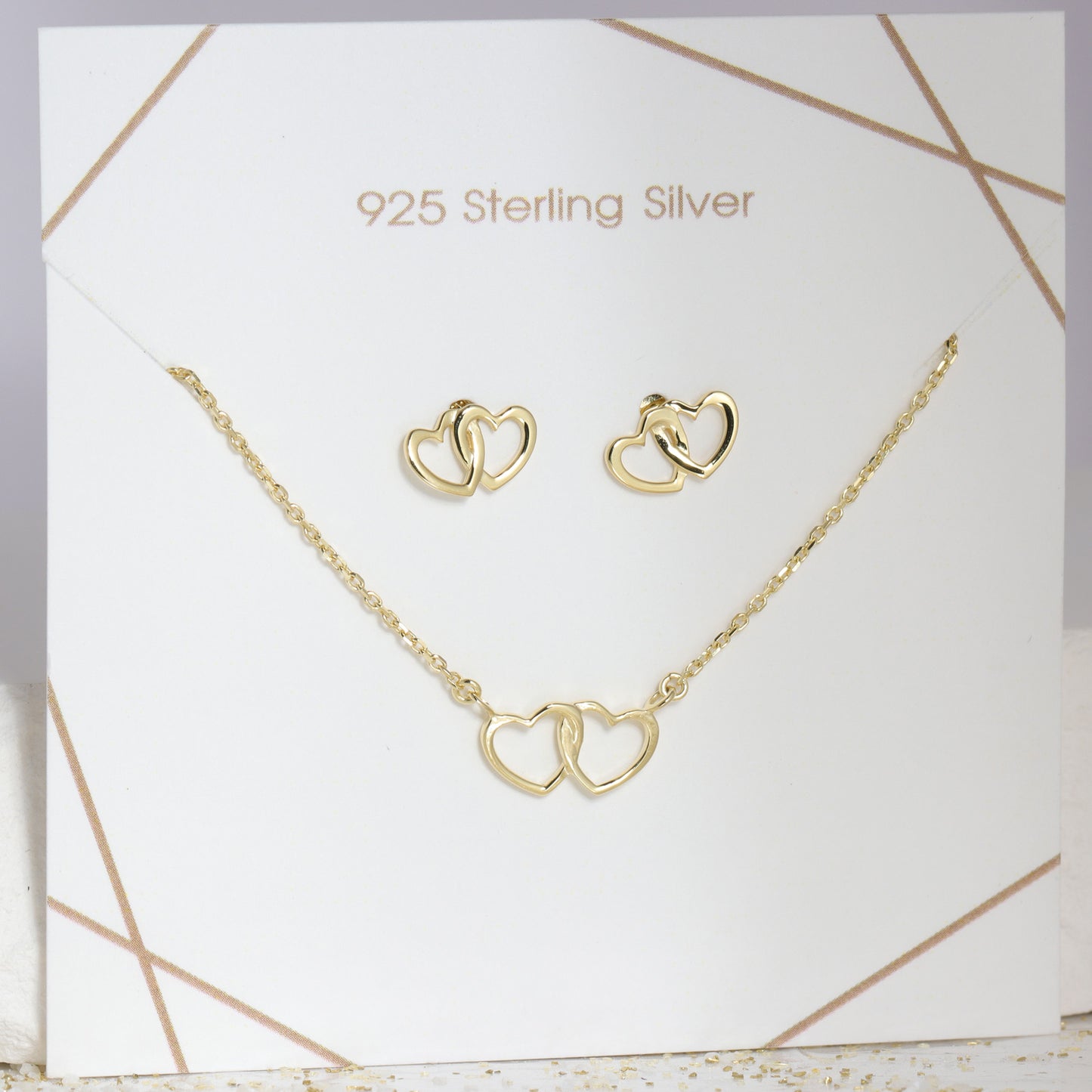 Set Collier & Ohrstecker Herz Silber 925/000 vergoldet