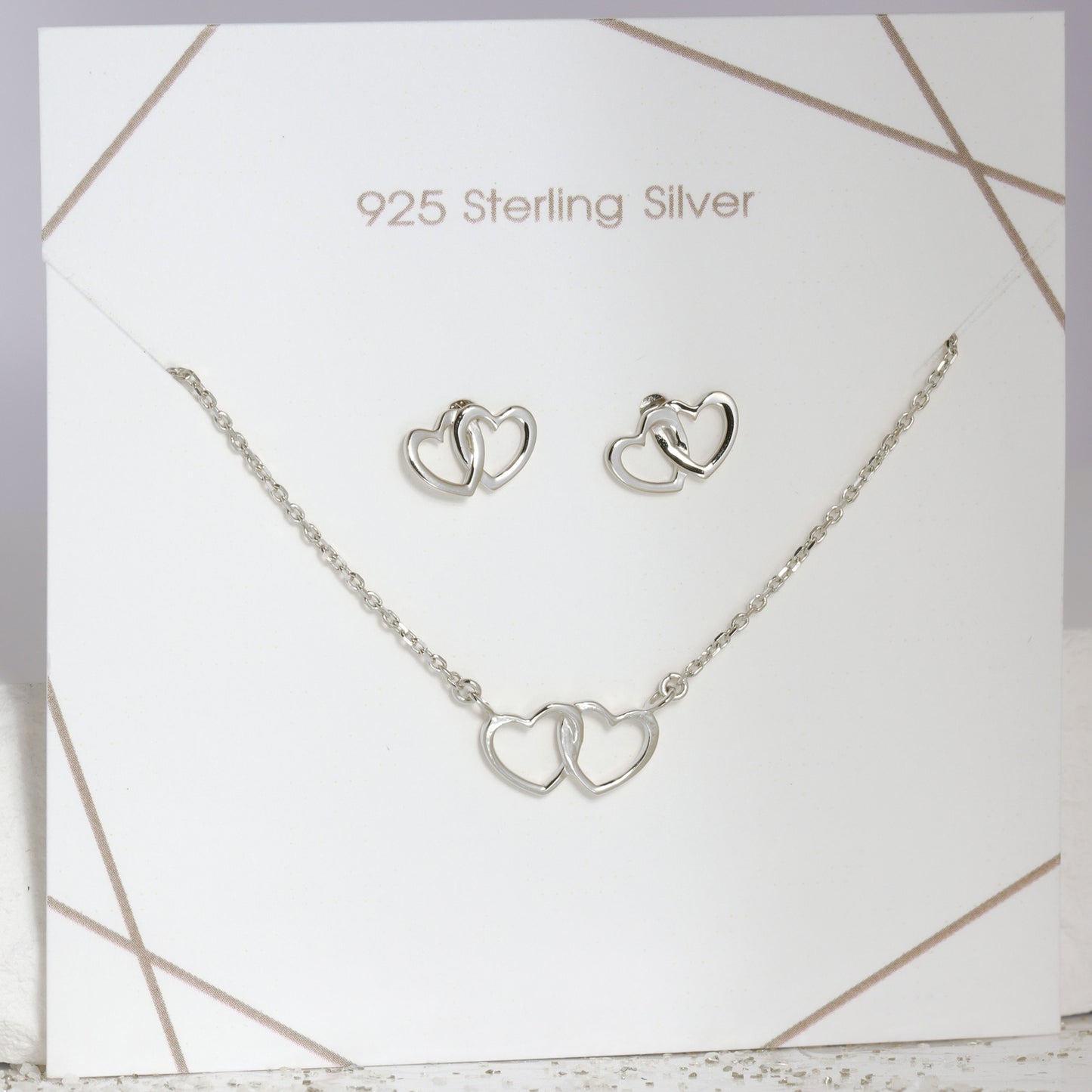 Set Collier & Ohrstecker Herz Silber 925/000 rhodiniert