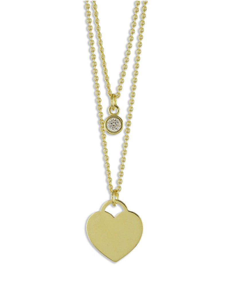Collier 2-rhg. Herz/Zirkonia Silber 925/000 vergoldet