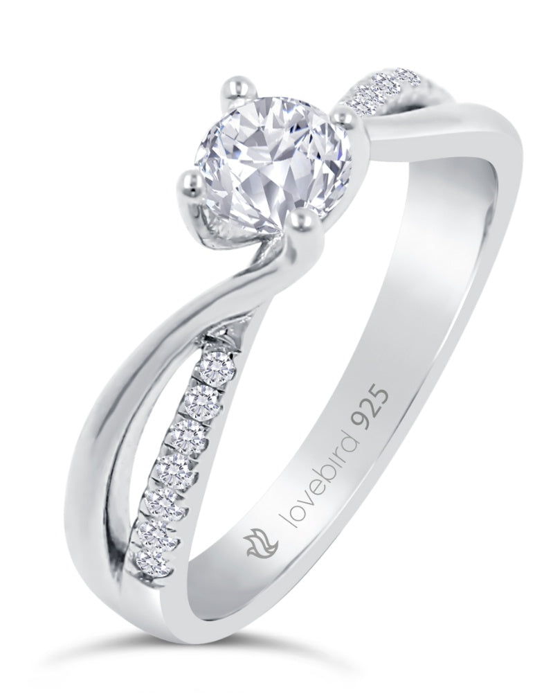 Lovebird Damenring mit Zirkonia 101 Facetten Silber 925/000