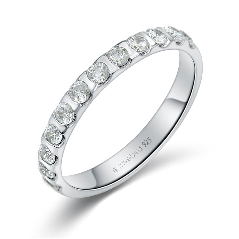 Lovebird Damenring mit 12 Zirkonia 101 Facetten Silber 925/000