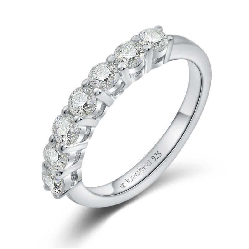 Lovebird Damenring mit 7 Zirkonia 101 Facetten Silber 925/000