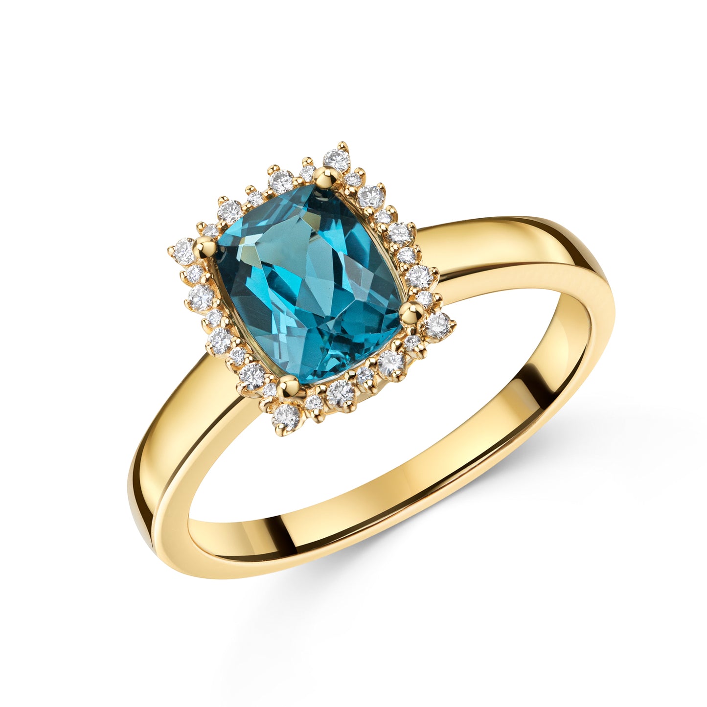 Lovebird Damenring London Blue Topas & 28 Brillanten 0.10 ct. Gold 585/000