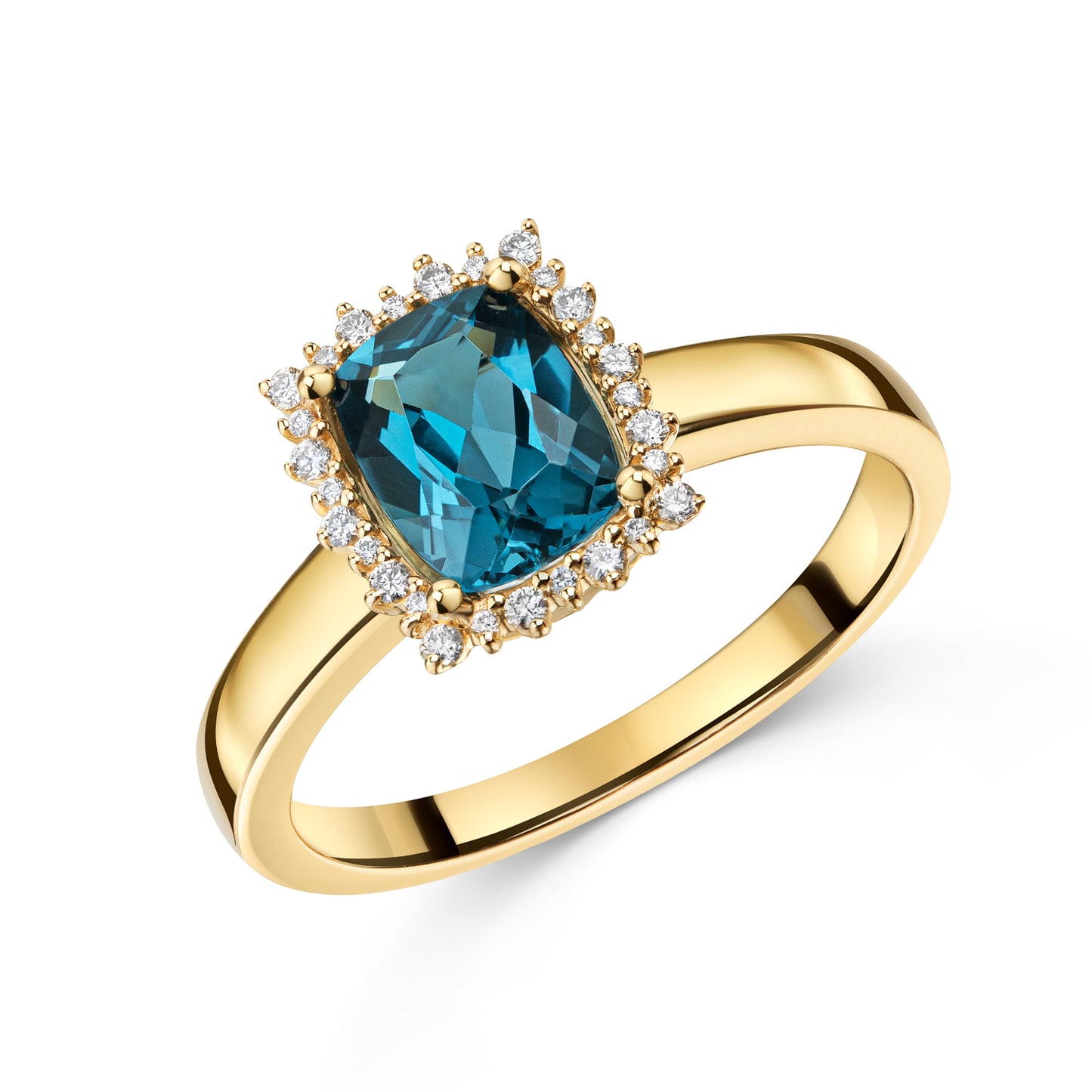 Lovebird Damenring London Blue Topas & 28 Brillanten 0.10 ct. Gold 585/000