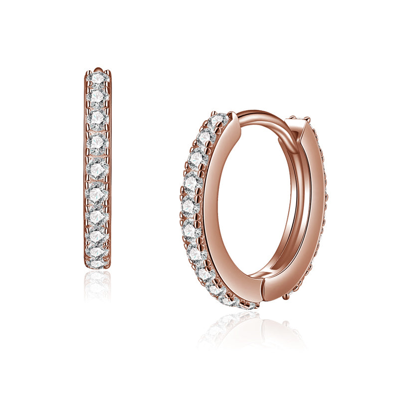 Lovebird Klappcreolen 13/1.8mm mit 40 Zirkonia Silber 925/000 rosé vergoldet