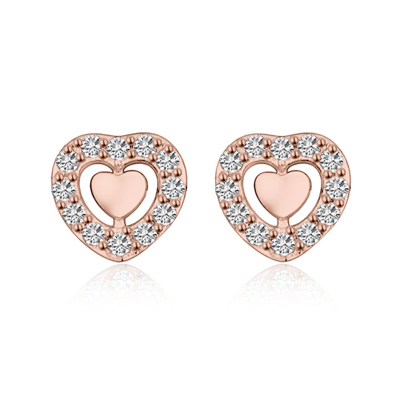 Lovebird Ohrstecker Herz mit 24 Zirkonia Silber 925/000 rosé vergoldet