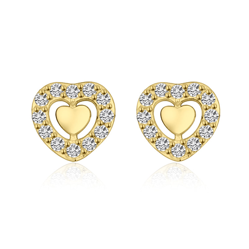 Lovebird Ohrstecker Herz mit 24 Zirkonia Silber 925/000 vergoldet