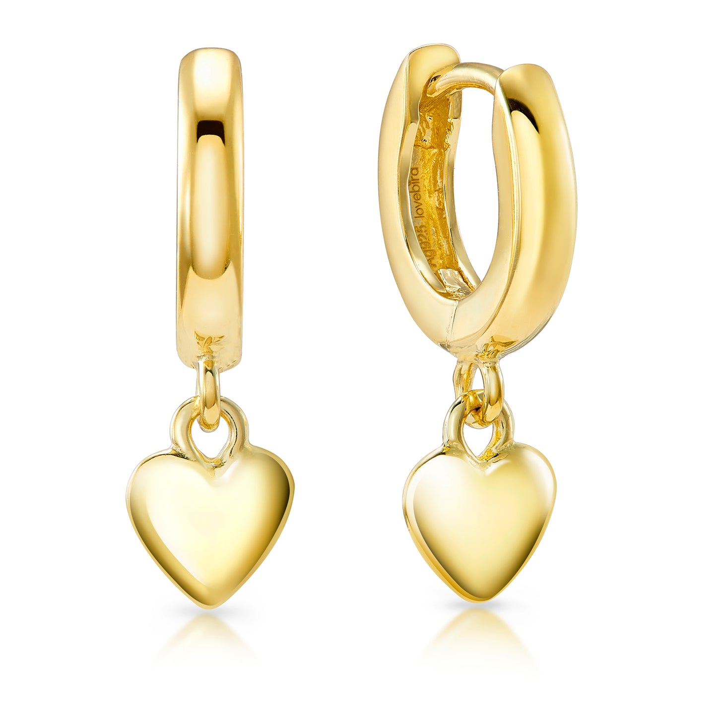 Lovebird Klappcreolen Ø 12/2.5mm mit Herzen Silber 925/000 vergoldet