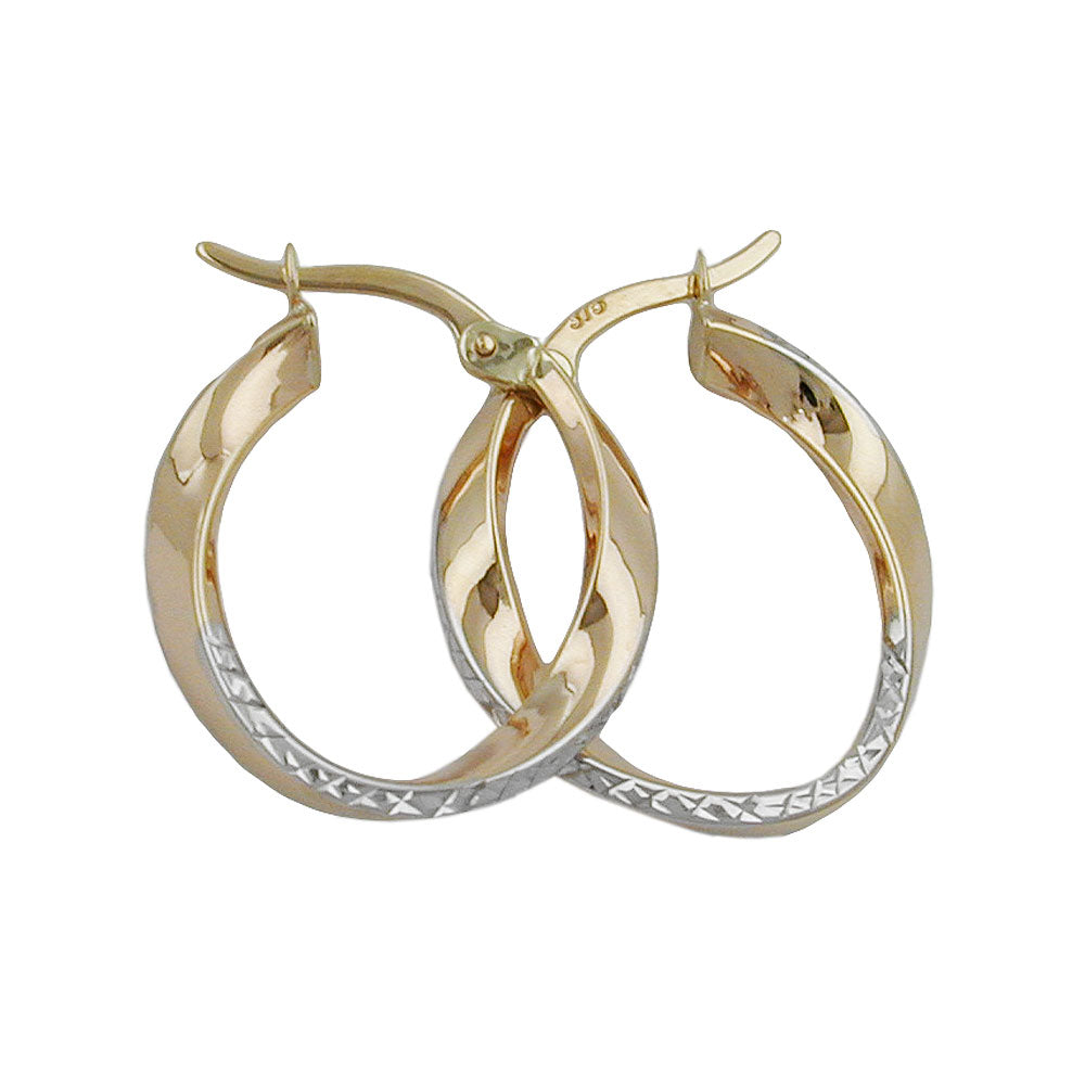 Creole Ohrring 20x3mm bicolor diamantiert geschwungen 9Kt GOLD