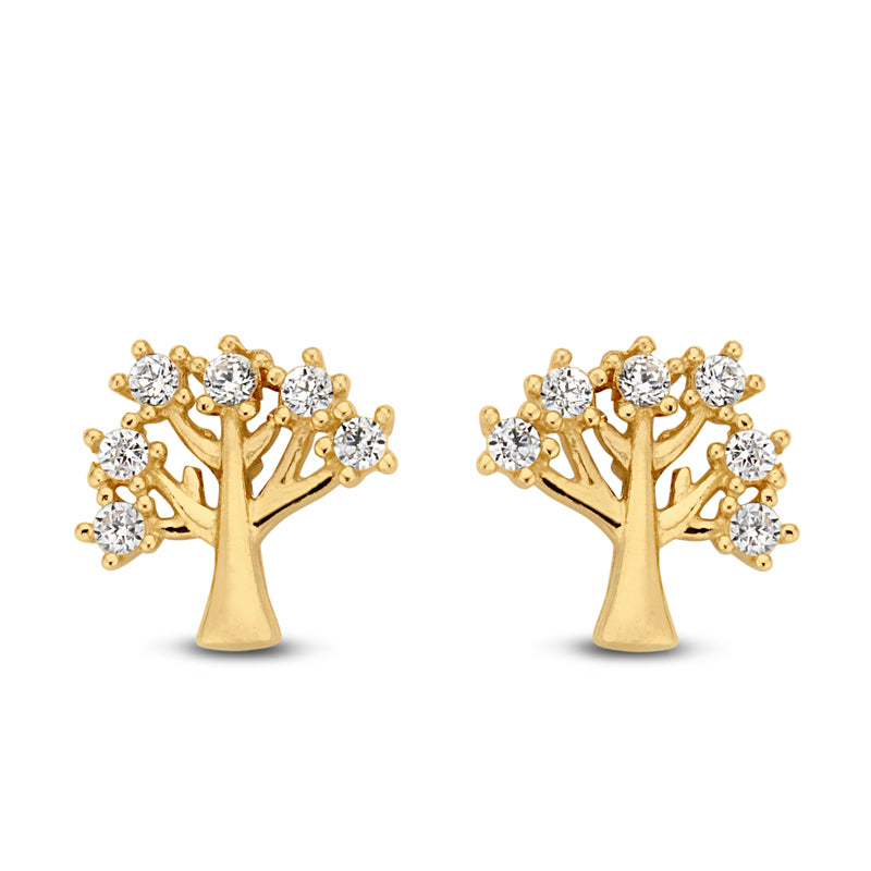 Ohrstecker Lebensbaum 12 Zirkonia Gold 585/000