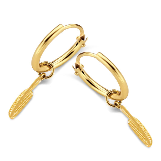 Creolen mit Anhänger Feder Gold 585/000