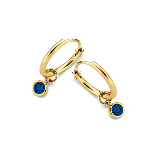 Creolen 11/1.2mm mit Zirkonia blau 3mm Gold 585/000