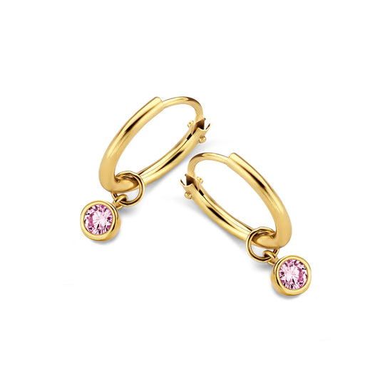 Creolen 11/1.2mm mit Zirkonia rosa 3mm Gold 585/000