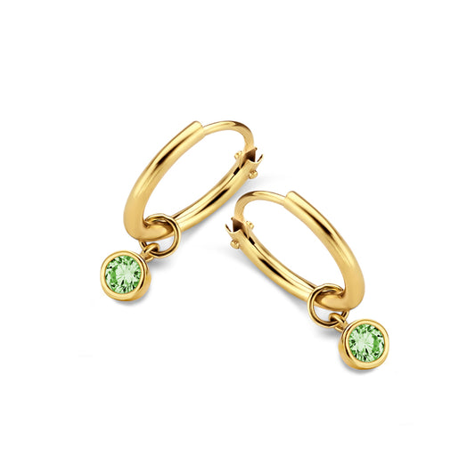 Creolen 11/1.2mm mit Zirkonia peridot 3mm Gold 585/000