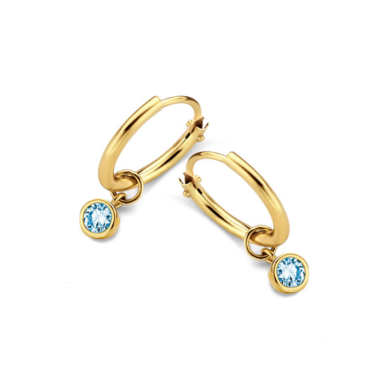 Creolen 11/1.2mm mit Zirkonia aqua 3mm Gold 585/000