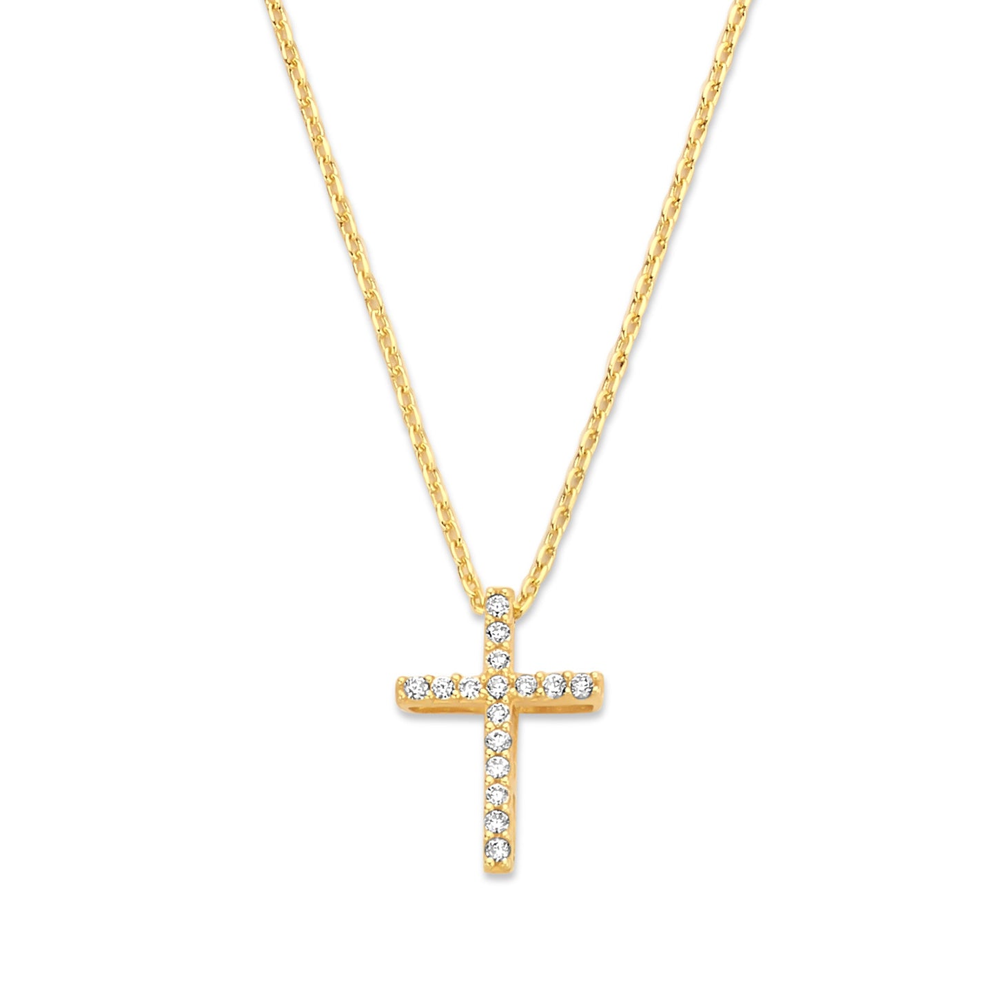 Collier mit Anhänger Kreuz 16 Zirkonia Gold 585/000
