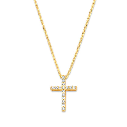 Collier mit Anhänger Kreuz 16 Zirkonia Gold 585/000
