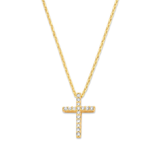 Collier mit Anhänger Kreuz 16 Zirkonia Gold 585/000
