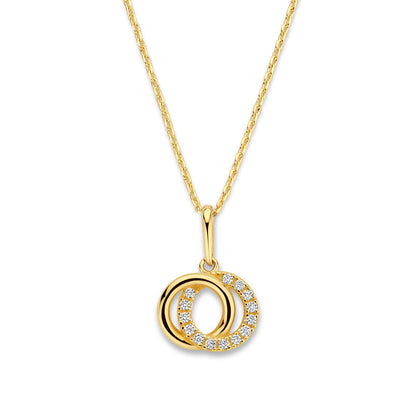 Collier mit Anhänger Doppelkreis 14 Zirkonia Gold 585/000