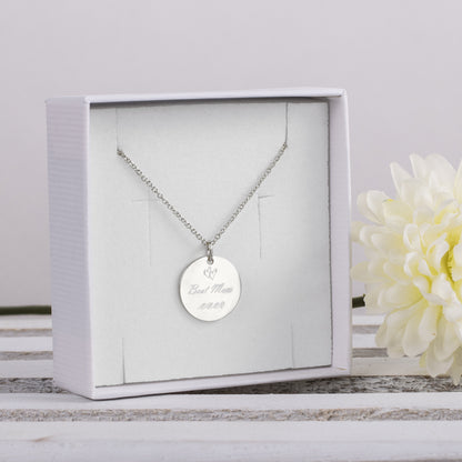 Halskette mit Gravurplatte 14mm "Best Mom ever" Silber 925/000
