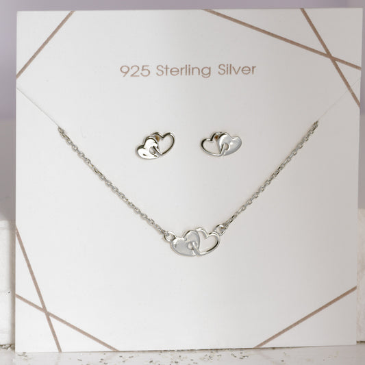 Set Collier & Ohrstecker Herz Silber 925/000 rhodiniert