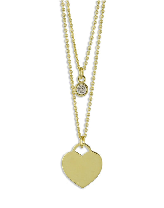 Collier 2-rhg. Herz/Zirkonia Silber 925/000 vergoldet
