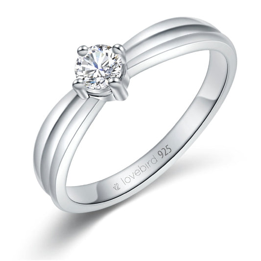 Lovebird Damenring mit Zirkonia 101 Facetten Silber 925/000