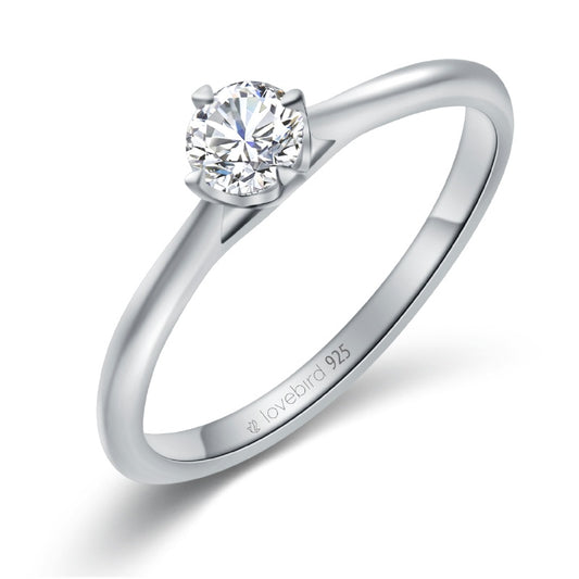 Lovebird Damenring mit Zirkonia 101 Facetten Silber 925/000