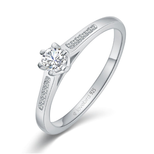 Lovebird Damenring mit Zirkonia 101 Facetten Silber 925/000