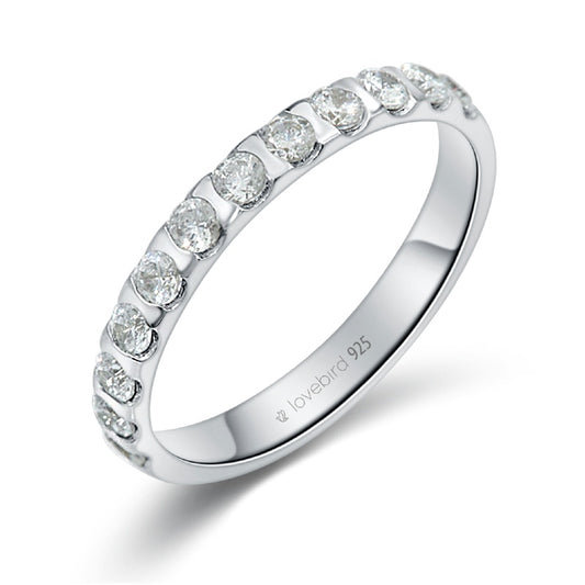 Lovebird Damenring mit 12 Zirkonia 101 Facetten Silber 925/000