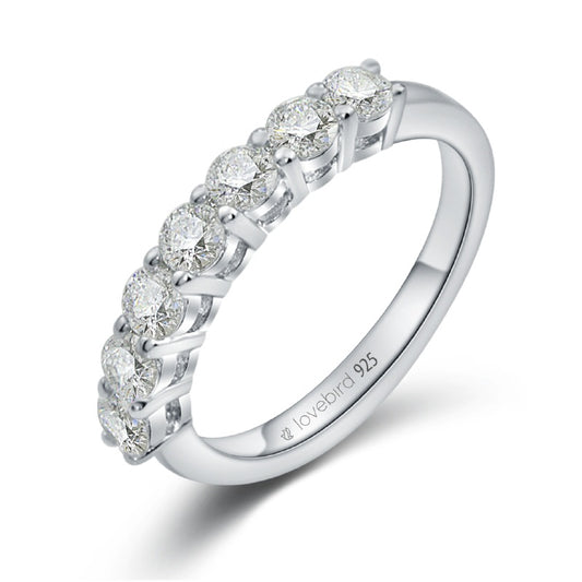 Lovebird Damenring mit 7 Zirkonia 101 Facetten Silber 925/000
