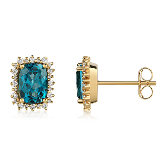 Lovebird Ohrstecker London Blue Topas & 48 Brillanten 0.18 ct. Gold 585/000
